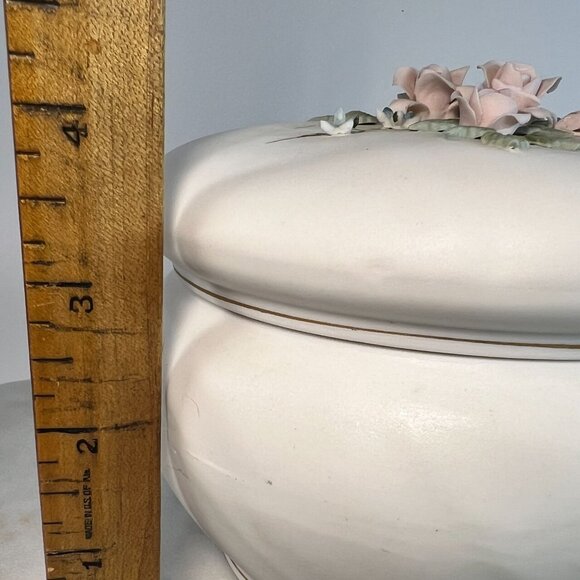 Vtg Capodimonte Trinket Box Lidded Jar Lefton China Jewelry Box Floral Details - Picture 6 of 7